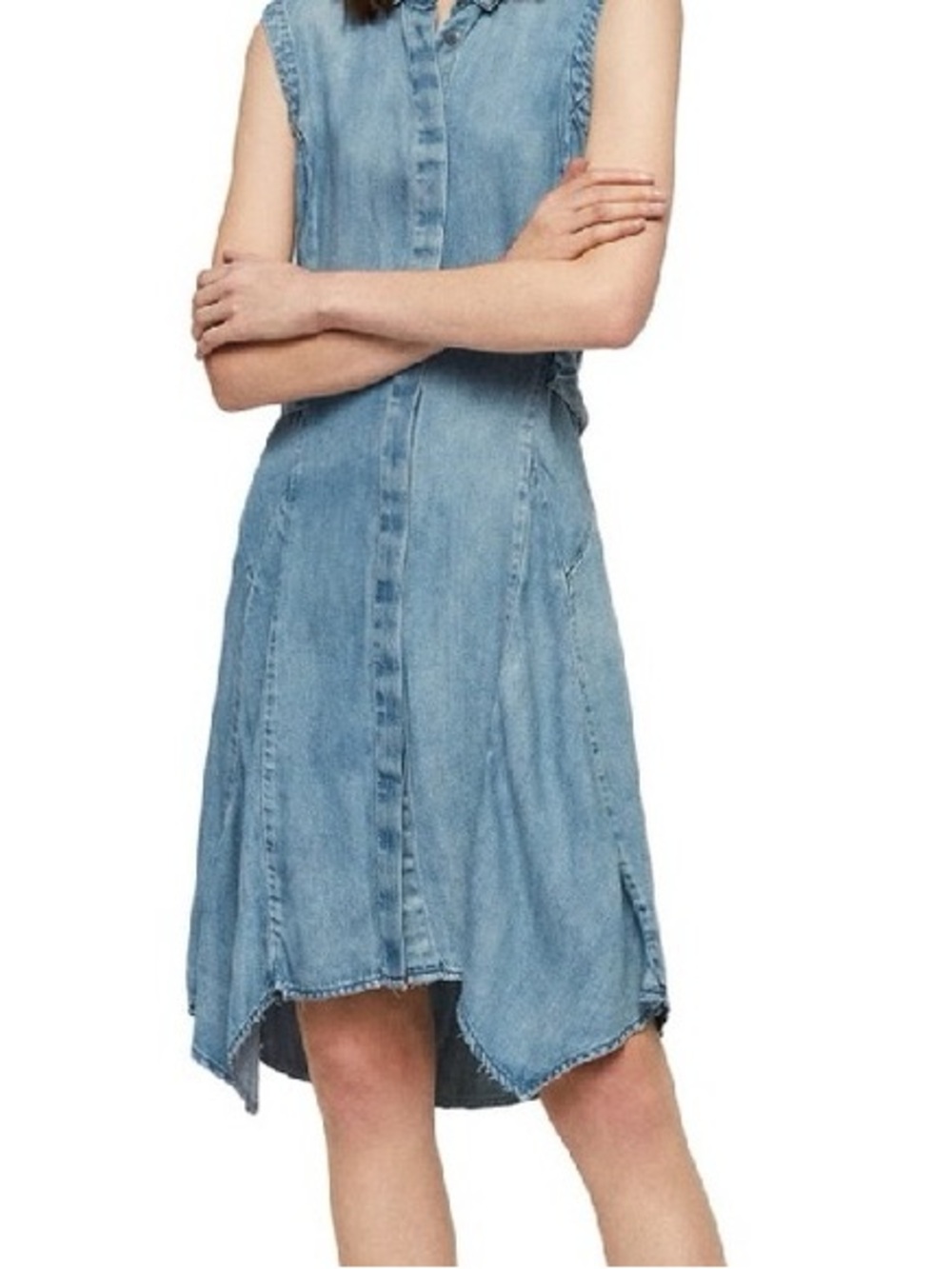 AllSaints Francis Light Blue Denim Button Shirt Dress Size Small